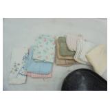 Graniteware tray , linens