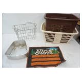 Vintage Laundry Baskets, Vintage Aluminum Meats Drawer, Vintage Camping Mat