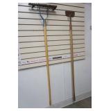 Metal Rake and Garden Hoe