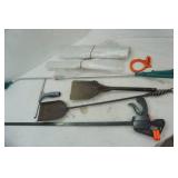 Plastic Sheeting, Vintage/Antique Fireplace Shovel and Scoop, Long Wood Clamp, Cable Cuff, Watering Attachment, Squeegee (5 gallon bucket included)