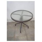 Small Outdoor Patio Table. Glass and Metal. 20.5" diameter by 18" tall