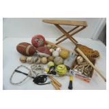 Baseballs, Softballs, Wooden Clothespins, Footballs, Vintage Kids Ironing Board and More (5 gallon bucket included)