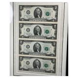 4pc $2 Uncut Sheet in Display Frame