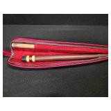 Vintage Pool Cue with dark red case
