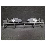 Metal Hanging Rack with Fish on it