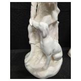 Vintage Holland Molds, Girl and Boy sitting on tree stumps with dogs