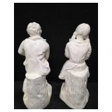 Vintage Holland Molds, Girl and Boy sitting on tree stumps with dogs