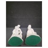 Vintage Holland Molds, Girl and Boy sitting on tree stumps with dogs