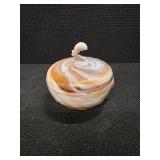 Very Cool Heisey Caramel Slag Glass Candy Dish w/ Lid Ornate Wave Finial adorn w/ Shells
