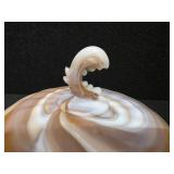 Very Cool Heisey Caramel Slag Glass Candy Dish w/ Lid Ornate Wave Finial adorn w/ Shells