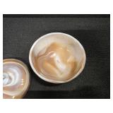 Very Cool Heisey Caramel Slag Glass Candy Dish w/ Lid Ornate Wave Finial adorn w/ Shells