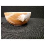 Very Cool Heisey Caramel Slag Glass Candy Dish w/ Lid Ornate Wave Finial adorn w/ Shells