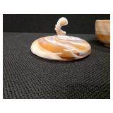 Very Cool Heisey Caramel Slag Glass Candy Dish w/ Lid Ornate Wave Finial adorn w/ Shells