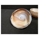 Very Cool Heisey Caramel Slag Glass Candy Dish w/ Lid Ornate Wave Finial adorn w/ Shells