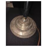 mid-century modern design LAMP with a brass swing arm and a dark stem