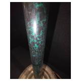 mid-century modern design LAMP with a brass swing arm and a dark stem