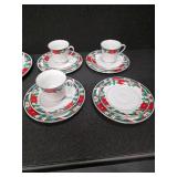 Deck The Halls Dinner Set Poinsettia & Holly w/Box TIENSHAN (Incomplete)