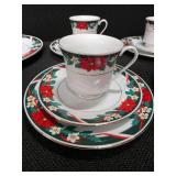 Deck The Halls Dinner Set Poinsettia & Holly w/Box TIENSHAN (Incomplete)