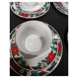 Deck The Halls Dinner Set Poinsettia & Holly w/Box TIENSHAN (Incomplete)