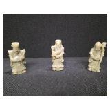 3 Antique Chinese Carvings, likely Soapstone, likely depicting the "Trio of Ancient Chinese Wise Men"