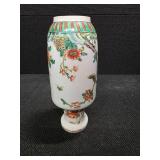 Chinese Porcelain Vase depicting flowers, vines and a little green bird