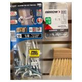 Hardware Items, Including Anchor Toggle Bolts, Rivets, Wood Adhesive, and Brush