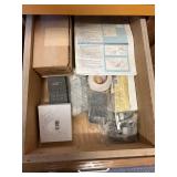 Electronics and Components in Wooden Drawers