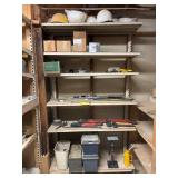 Construction Tools, Hard Hats, Accessories, and Hardware on Shelving Unit