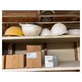 Construction Tools, Hard Hats, Accessories, and Hardware on Shelving Unit