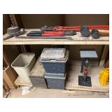 Construction Tools, Hard Hats, Accessories, and Hardware on Shelving Unit