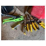 Tools Including Schumacher Starter Charger, Shovels, Rake, and Hand Tools