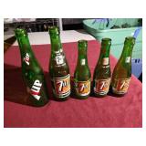 (5) Vintage 7-Up Bottles - All Different