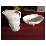 (2) Vintage Milk Glass Pieces - Pitcher & Bowl