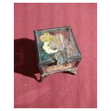 Small Decorative Box With Variety of Jewelry Pieces