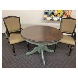 Round Pedestal Dining Table with 2 Dining Chairs.