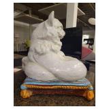 Vintage Ceramic Cats on Pillow Sculpture