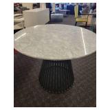 Warren Platner Style Dining Table with Marble Top and Black Iron Base.
