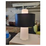 Modern Table Lamp, white glass & black metal shade.
