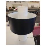 Modern Table Lamp, white glass & black metal shade.