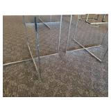 A pair of white side tables with chrome legs by A.L.F. Italy.