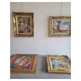 A lot of 4 Framed Handmade Needlepoint Works.