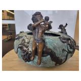 An Art Nouveau Style Patinated Bronze Jardiniere with Cherubs Playing Musical Instruments.
