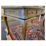 A DREXEL HERITAGE CHINOISERIE WRITING DESK WITH GLASS PROTECTOR.