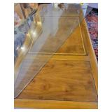 A DREXEL HERITAGE CHINOISERIE WRITING DESK WITH GLASS PROTECTOR.