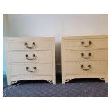 A pair of Vintage White of Mebane Asian Chinoiserie 3 Drawer Dresser.