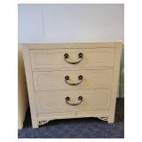 A pair of Vintage White of Mebane Asian Chinoiserie 3 Drawer Dresser.