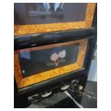 An Oriental Table Top 3 Panel Glass Front Jade Folding Screen.