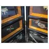 An Oriental Table Top 3 Panel Glass Front Jade Folding Screen.