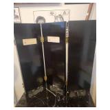 An Oriental Table Top 3 Panel Glass Front Jade Folding Screen.