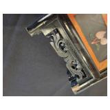 An Oriental Table Top 3 Panel Glass Front Jade Folding Screen.